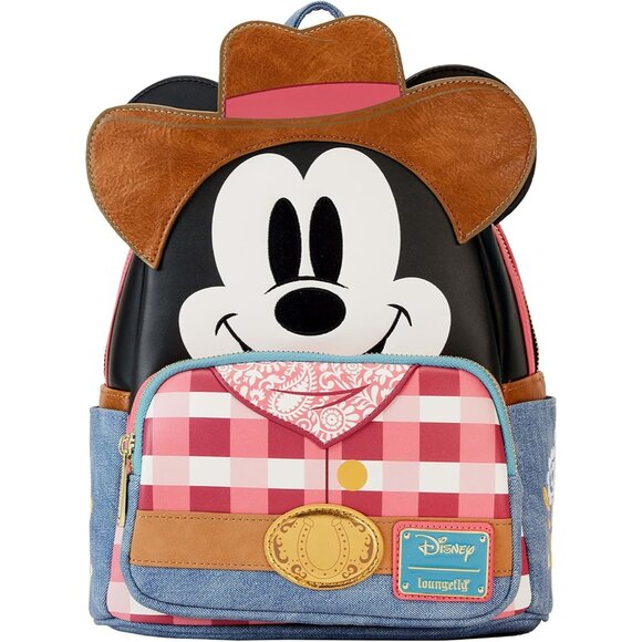 Disney Western Mickey Mouse Mini Backpack - Faux Leather Cowboy Style with Appli - Picture 1 of 7
